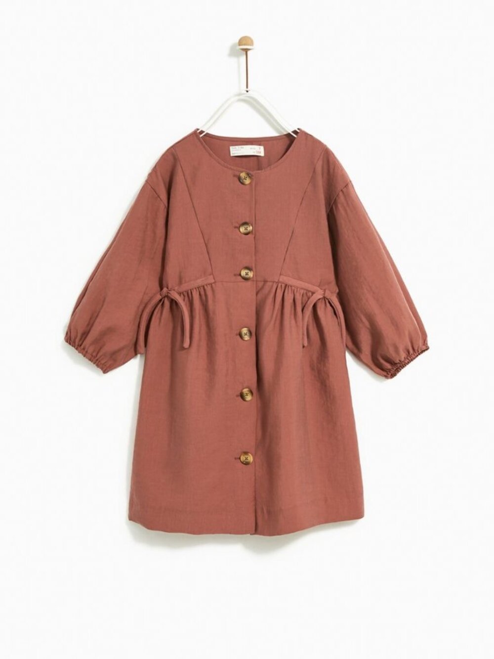 NWT Zara Kids Girls Button-front Shirt Dress with Bow Details in Rust size 8